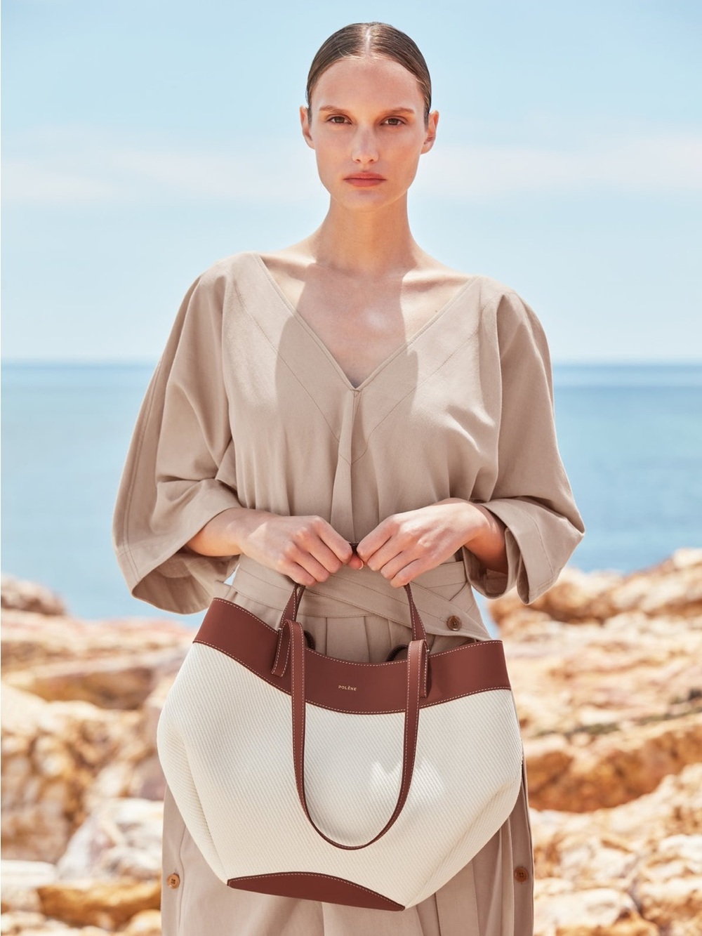 Polene Cyme Tisse Bag cognac Canvas - Picture 3 of 16